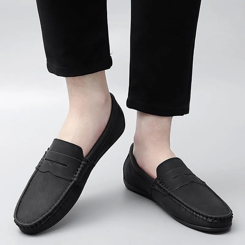 Men's Loafers Round Toe Vegan Leather Penny Loafers Lightweight Slip Resistant Flexible Classic Wedding Slip-ons