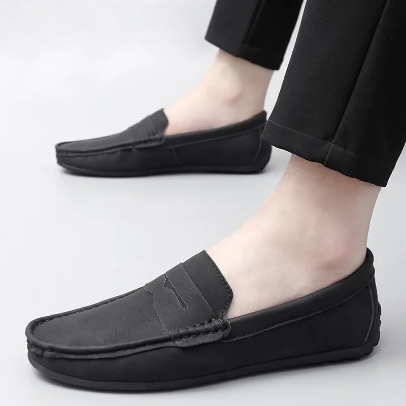 Men's Loafers Round Toe Vegan Leather Penny Loafers Lightweight Slip Resistant Flexible Classic Wedding Slip-ons