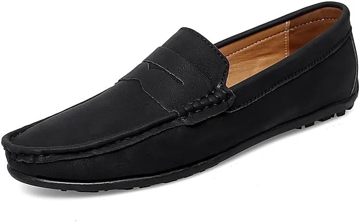 Men's Loafers Round Toe Vegan Leather Penny Loafers Lightweight Slip Resistant Flexible Classic Wedding Slip-ons