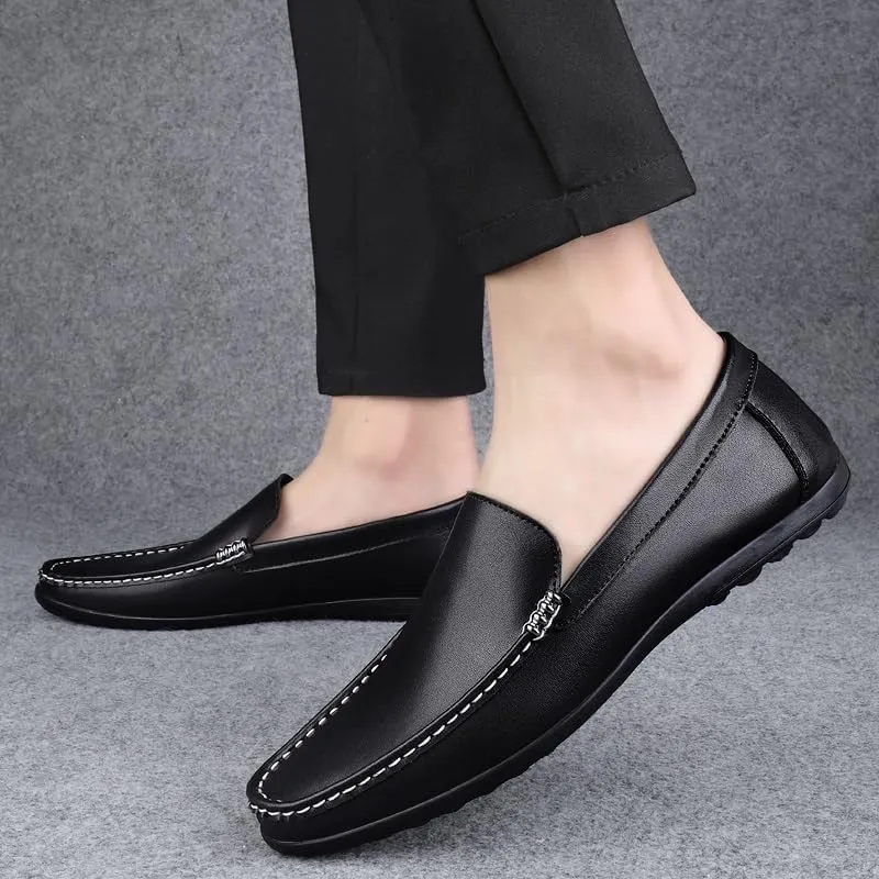 Mens Loafers Shoe Round Toe Faux Leather Penny Loafers Flexible Lightweight Comfortable Walking Slip-ons