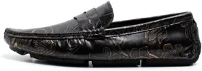 Men's Loafers Square Toe Floral Print Nubuck Leather Penny Driving Loafers Flat Heel Comfortable Slip Resistant Casual Prom Slip-ons