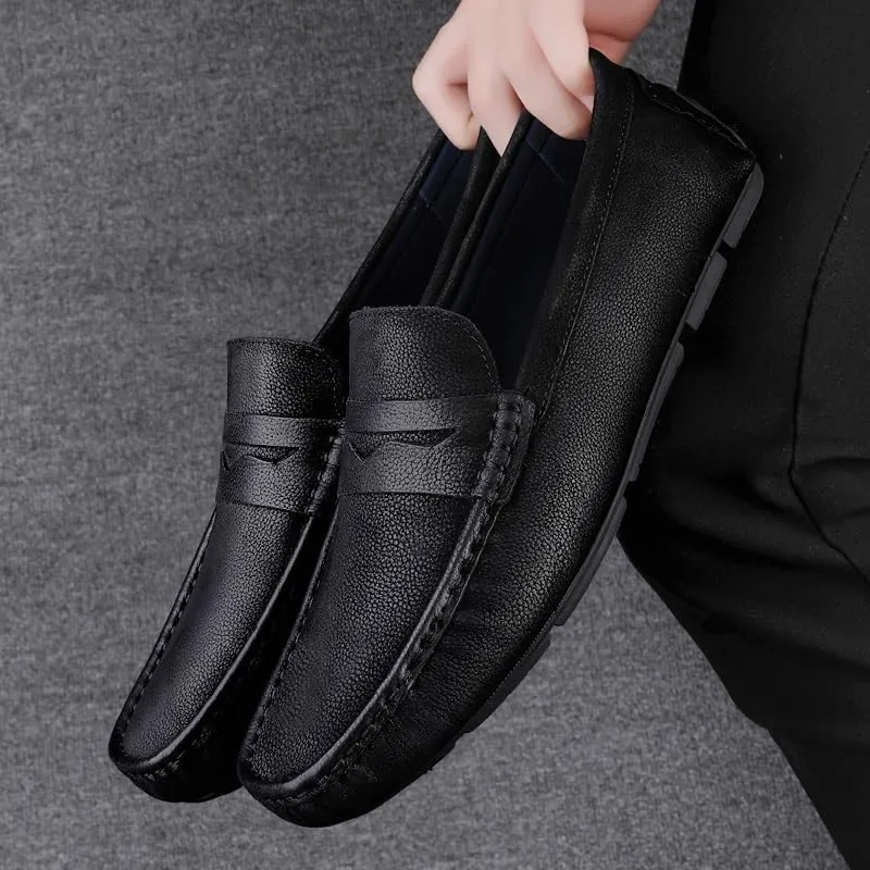 Men's Loafers Square Toe Nubuck Leather Penny Driving Loafers Comfortable Slip Resistant Flat Heel Wedding Slip-ons