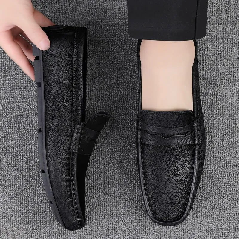 Men's Loafers Square Toe Nubuck Leather Penny Driving Loafers Comfortable Slip Resistant Flat Heel Wedding Slip-ons