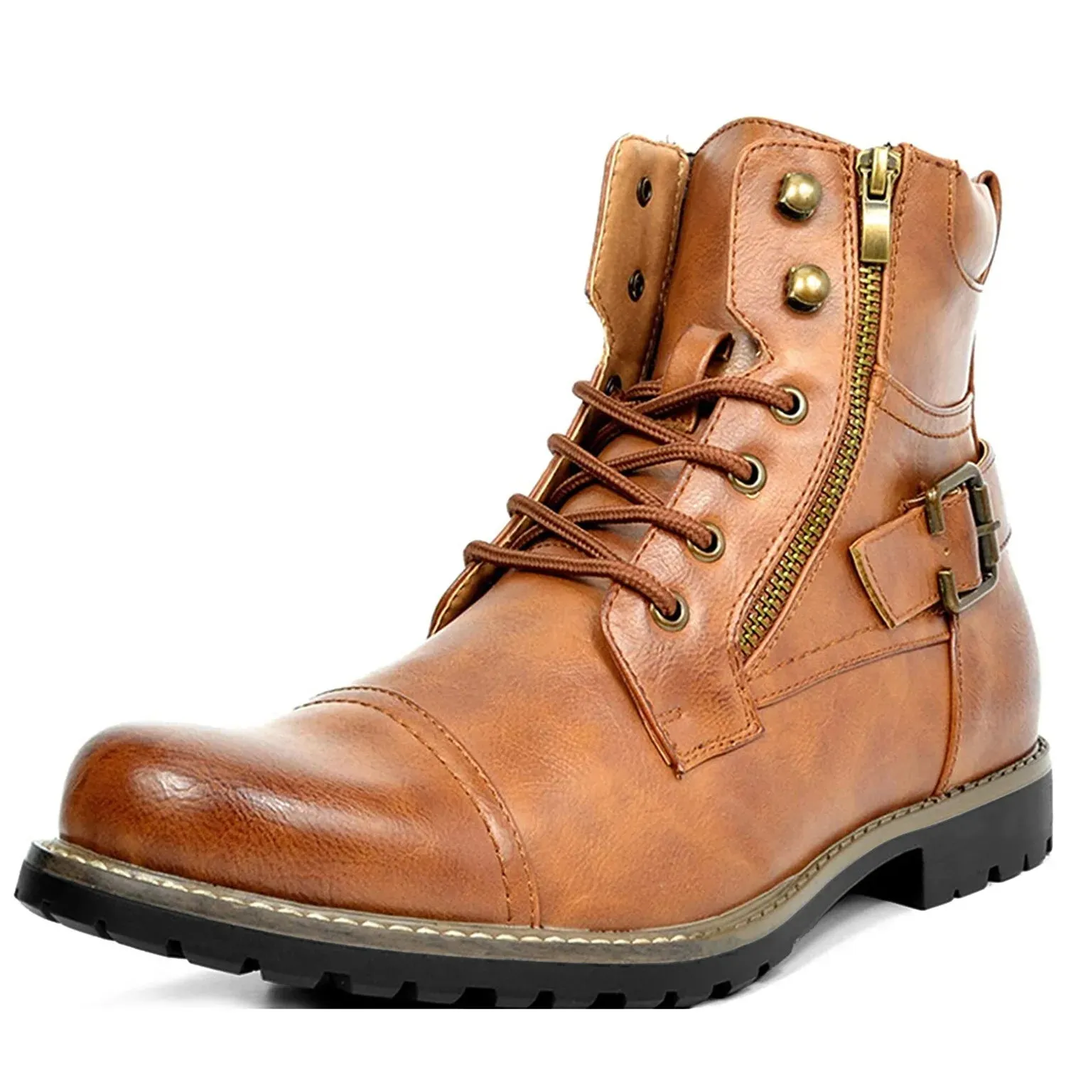 Men's Retro Leather Double Zipper Motorcycle Boots