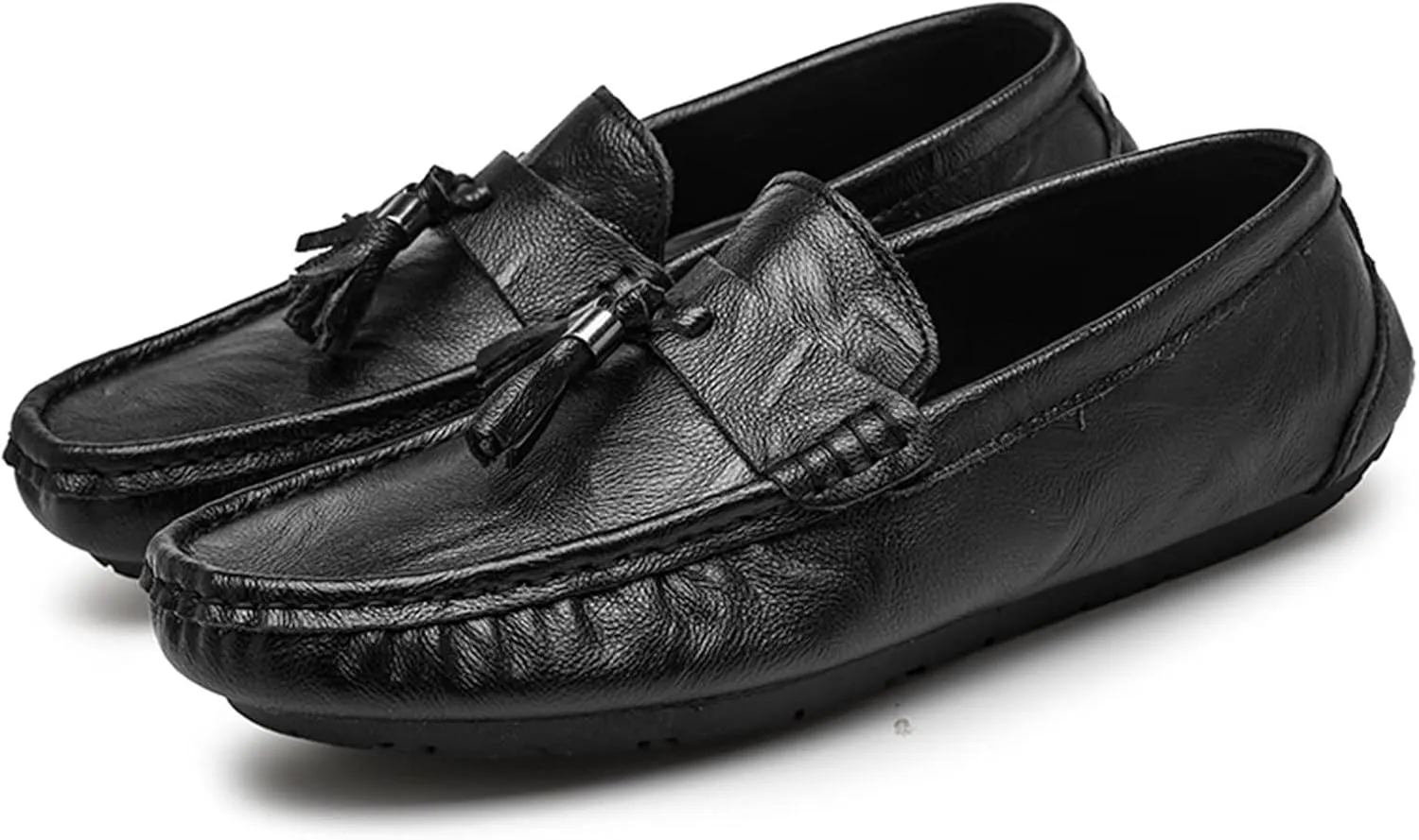 New Loafers for Men Genuine Leather Stitching Details Round Toe Tassel Lightweight Anti-slip Comfortable Wedding Slip-ons