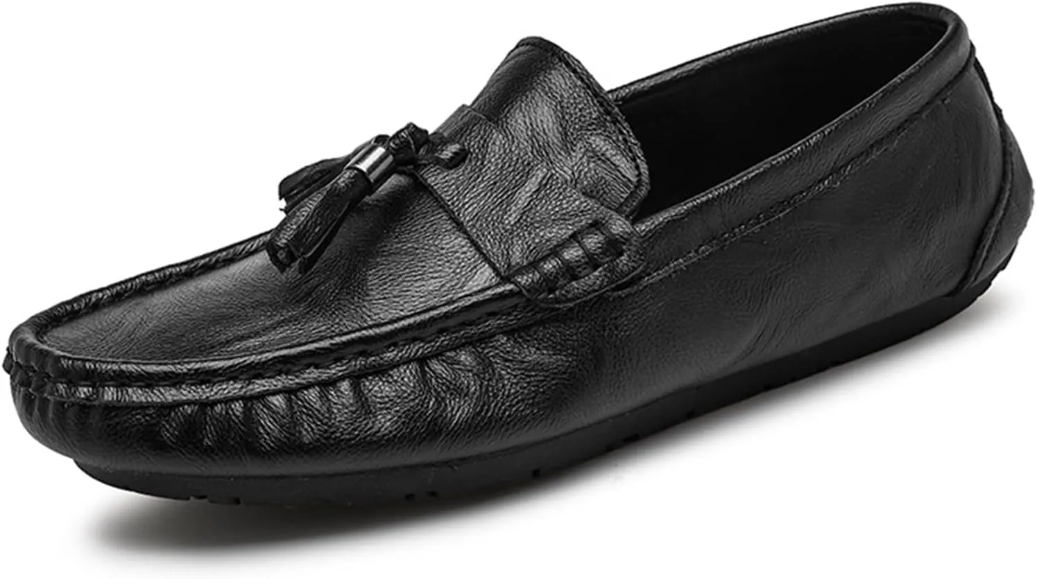 New Loafers for Men Genuine Leather Stitching Details Round Toe Tassel Lightweight Anti-slip Comfortable Wedding Slip-ons