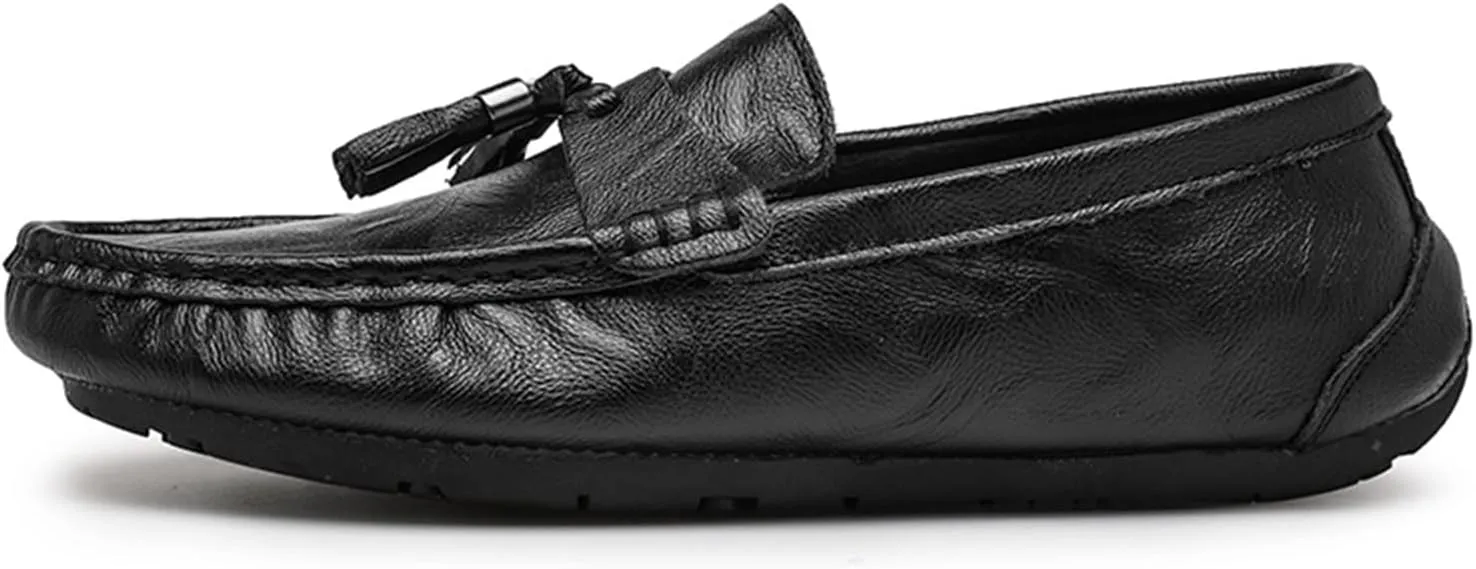 New Loafers for Men Genuine Leather Stitching Details Round Toe Tassel Lightweight Anti-slip Comfortable Wedding Slip-ons