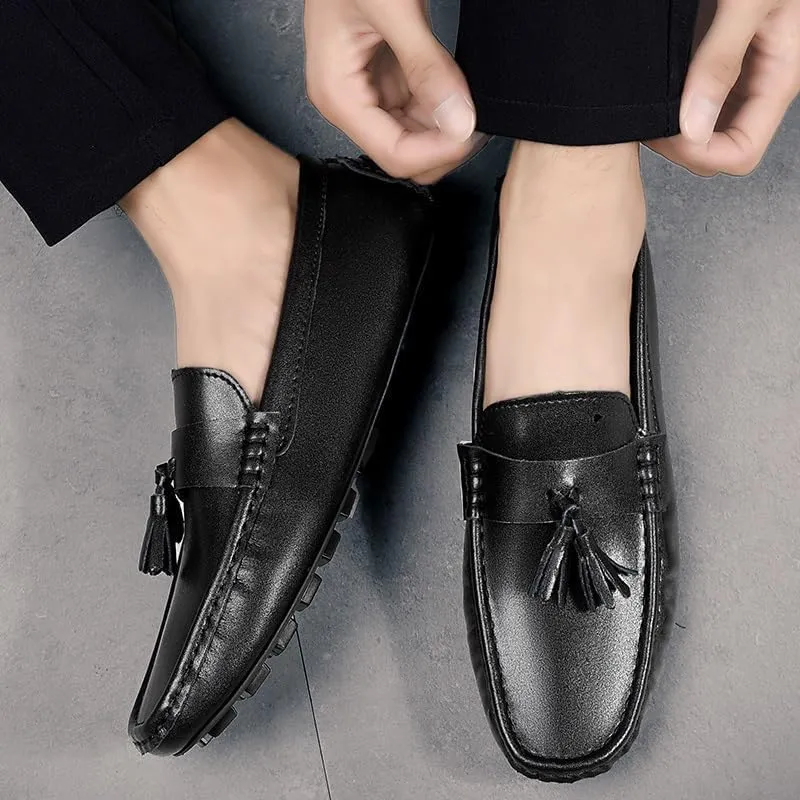 New Men's Loafers Round Toe with Tassel Faux Leather Driving Loafers Anti-Slip Flat Heel Comfortable Casual Walking Slip-ons
