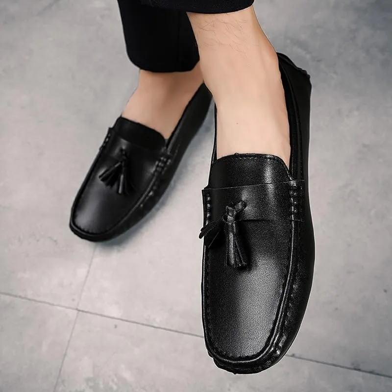 New Men's Loafers Round Toe with Tassel Faux Leather Driving Loafers Anti-Slip Flat Heel Comfortable Casual Walking Slip-ons