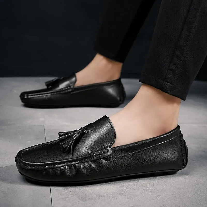 New Men's Loafers Round Toe with Tassel Faux Leather Driving Loafers Anti-Slip Flat Heel Comfortable Casual Walking Slip-ons