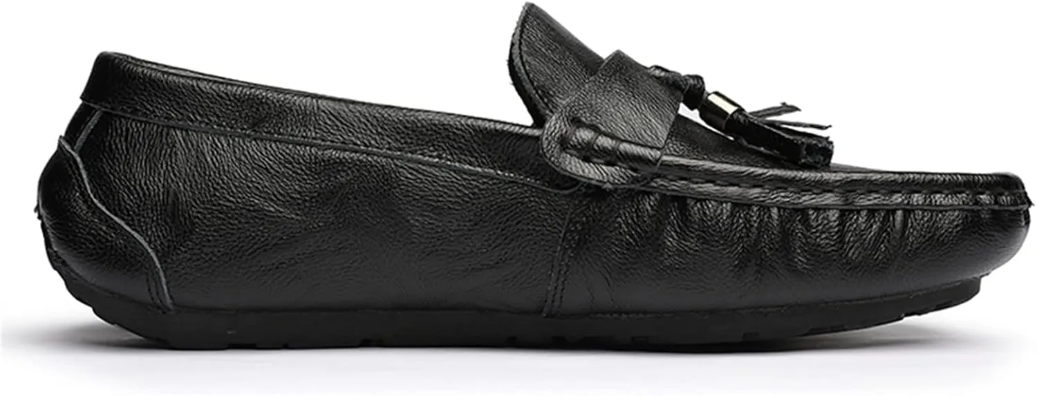 New Men's Loafers Shoes Genuine Leather Tassel Stitching Details Round Toe Anti-slip Flat Heel Flexible Prom Slip-ons
