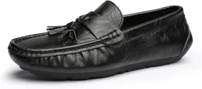 New Men's Loafers Shoes Genuine Leather Tassel Stitching Details Round Toe Anti-slip Flat Heel Flexible Prom Slip-ons