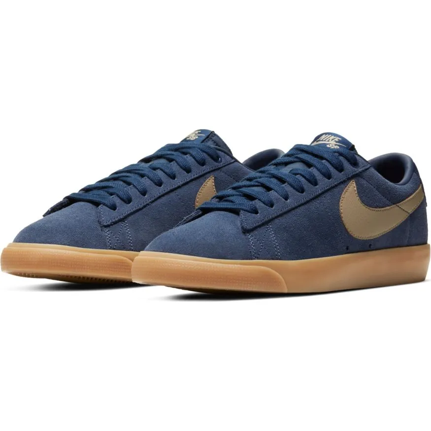 Nike SB Blazer Low GT Skateboard Shoe - Midnight Navy/Khaki-Gum Light Brown