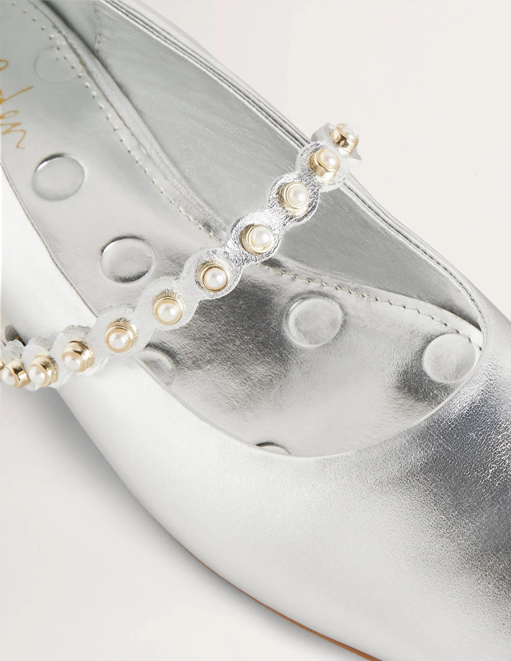 Pearl Strap Ballerina Flats-Silver Metallic