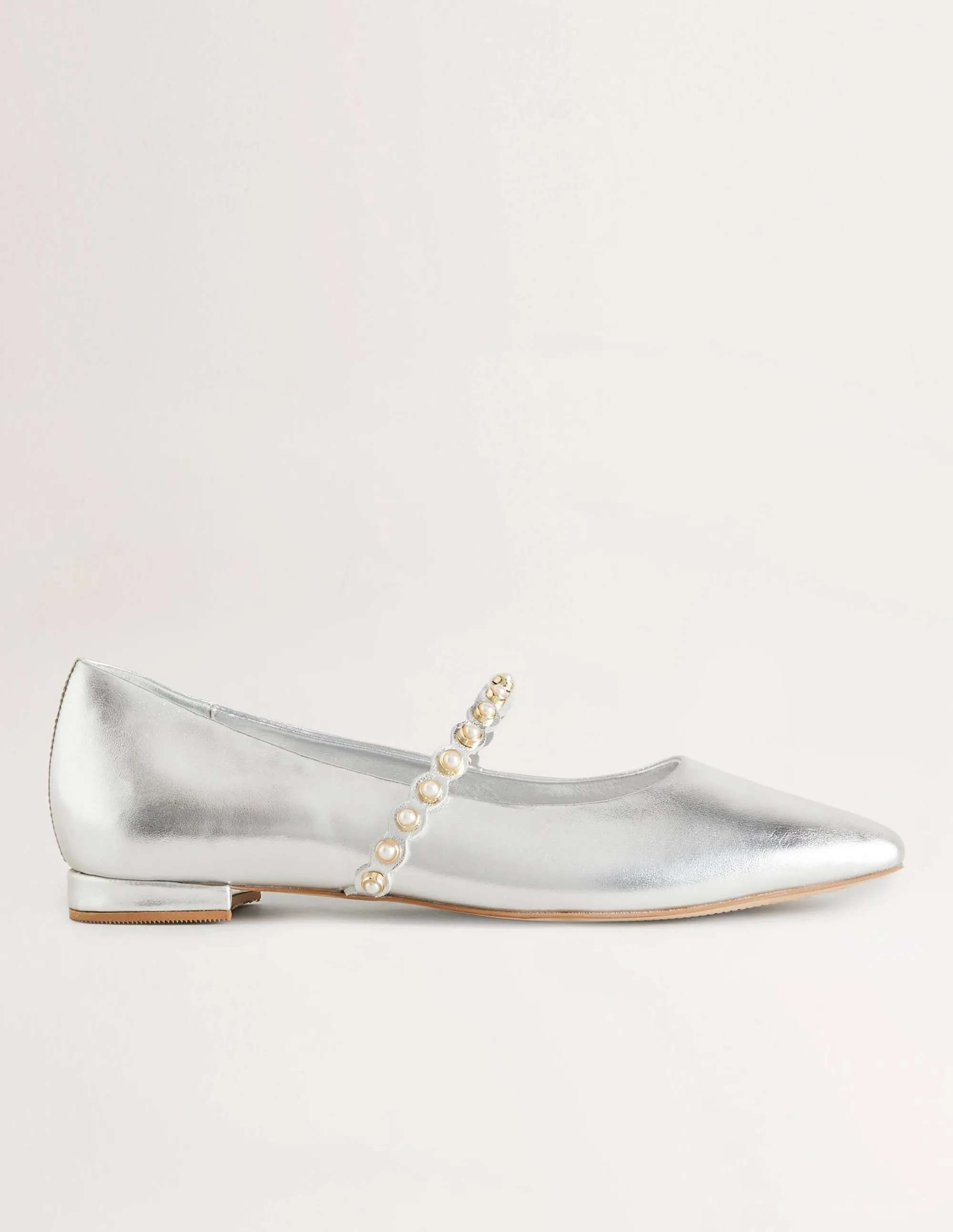 Pearl Strap Ballerina Flats-Silver Metallic