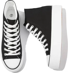 POVOGER Platform Sneakers for Women Fashion High Top Canvas Shoes White Womens Platform Shoes Casual Lace Up Mid Top Shoes