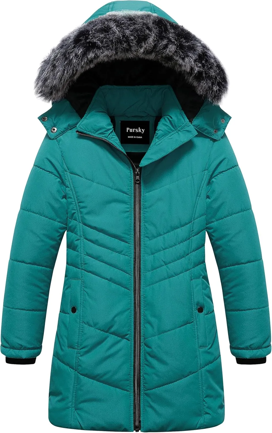 Pursky Girls' Warm Winter Coat Long Parka Fleece Lined Waterproof Puffer Jacket With Removable Hood