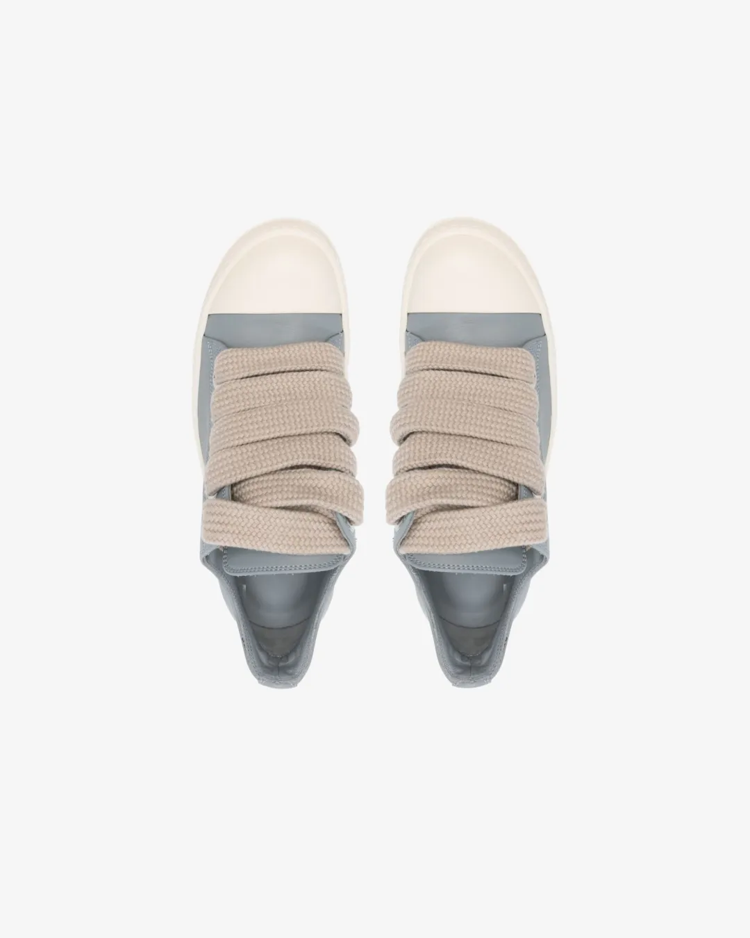 Rick Owens Jumbo Laced Low Top Sneakers in Pale Blue and Milk