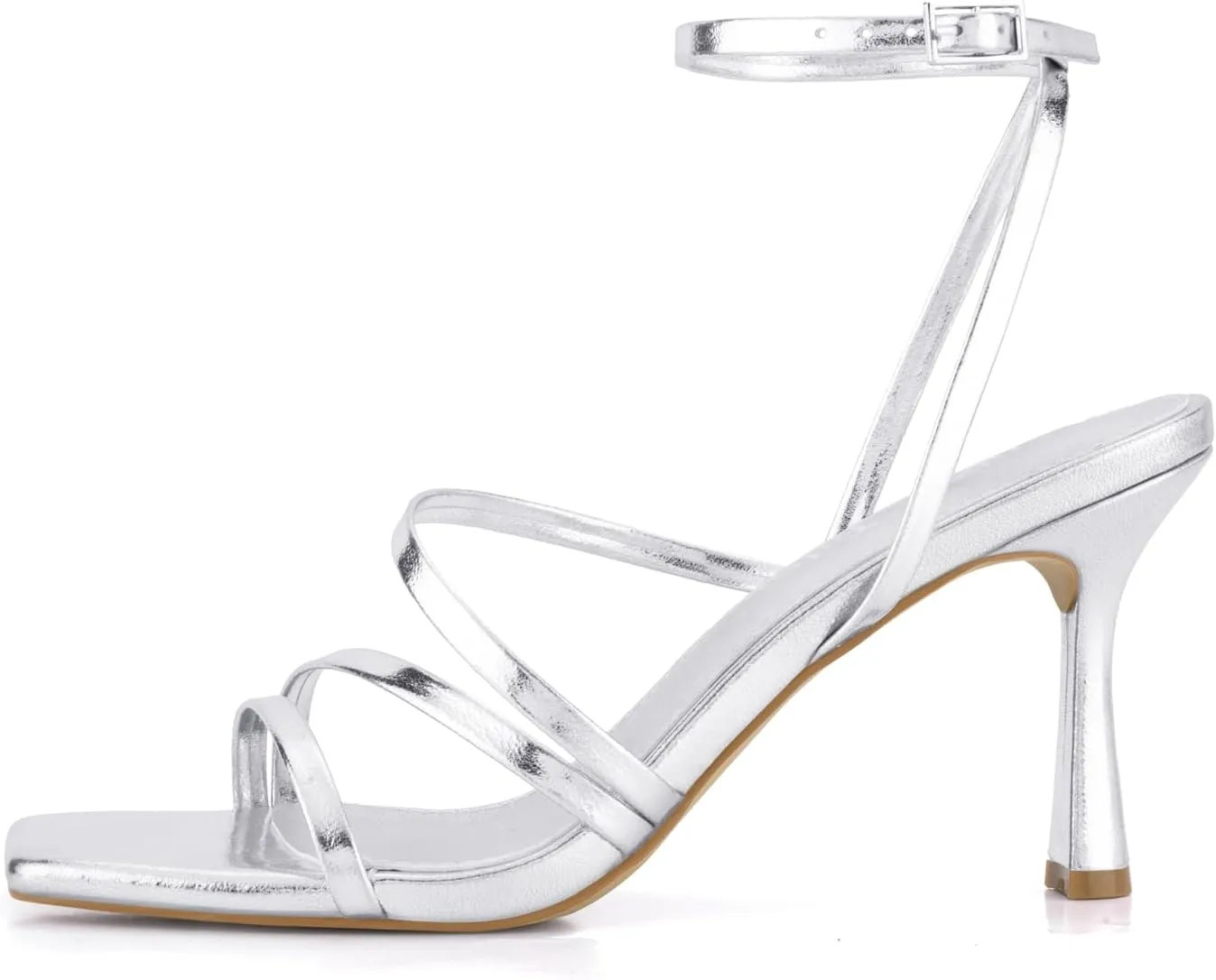 Shoe'N Tale Women's Strappy Heels Stilettos Sandals High Heel Ankle Buckle Square Toe Dress Shoes