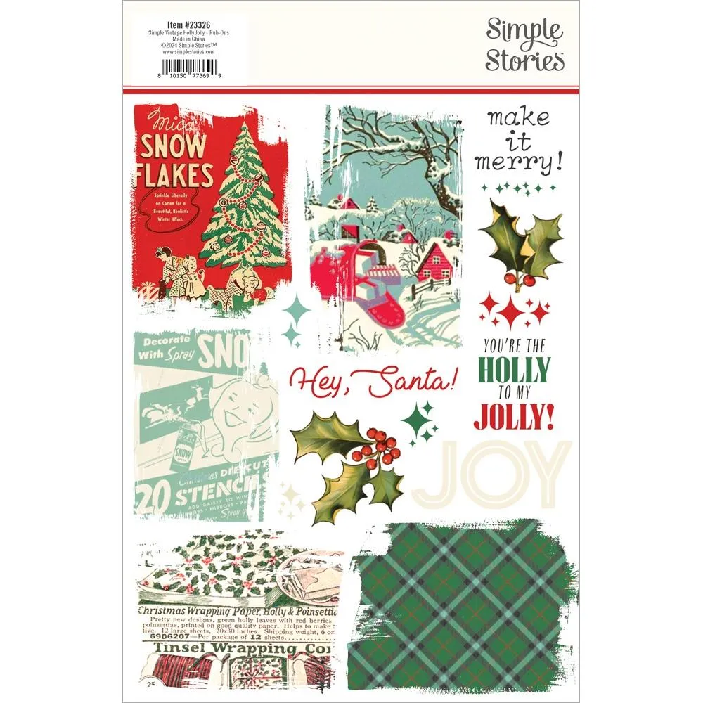 Simple Vintage Holly Jolly Rub-Ons 6"X8"
