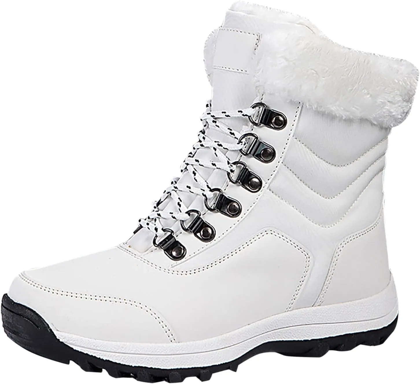 Snow Boots Women Winter Warm Fur Lined Snow Boots Cuffed Fur Collar Anti-Slip Mid Calf Boots Outdoor Insulated Waterproof Hiking Ankle Boots for Work Walking Hiking Outdoor