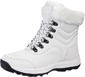 Snow Boots Women Winter Warm Fur Lined Snow Boots Cuffed Fur Collar Anti-Slip Mid Calf Boots Outdoor Insulated Waterproof Hiking Ankle Boots for Work Walking Hiking Outdoor