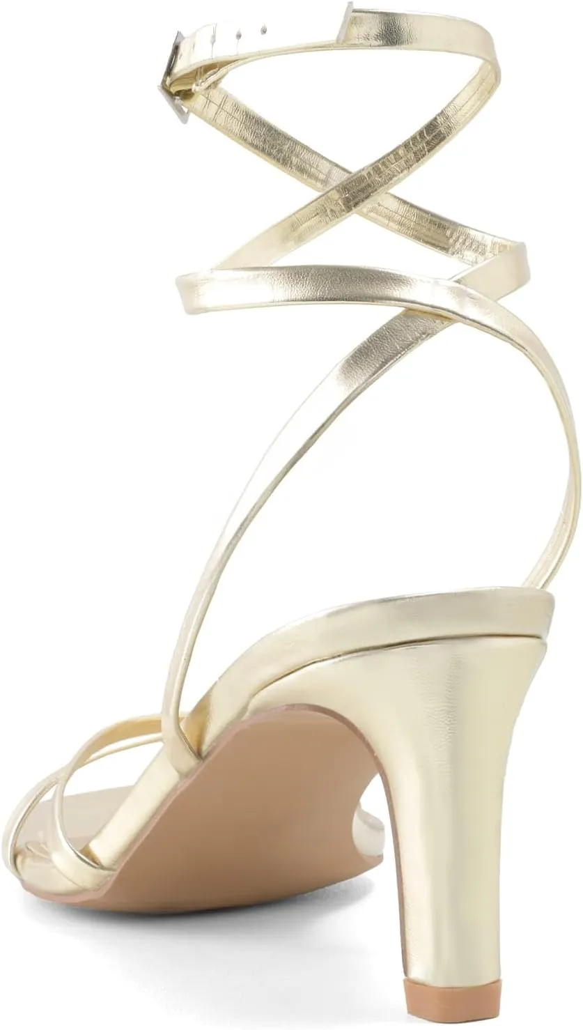 Strappy Heels for Women Chunky Heel Summer Square Toe Heeled Sandals Comfortable Adjustable Buckle Ankle Strap Sexy Dressy Shoes Party Wedding