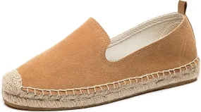 U-lite Women's Round-Toe Classic Flat Cap-Toe Slip ons Simple Espadrilles Leather Loafers