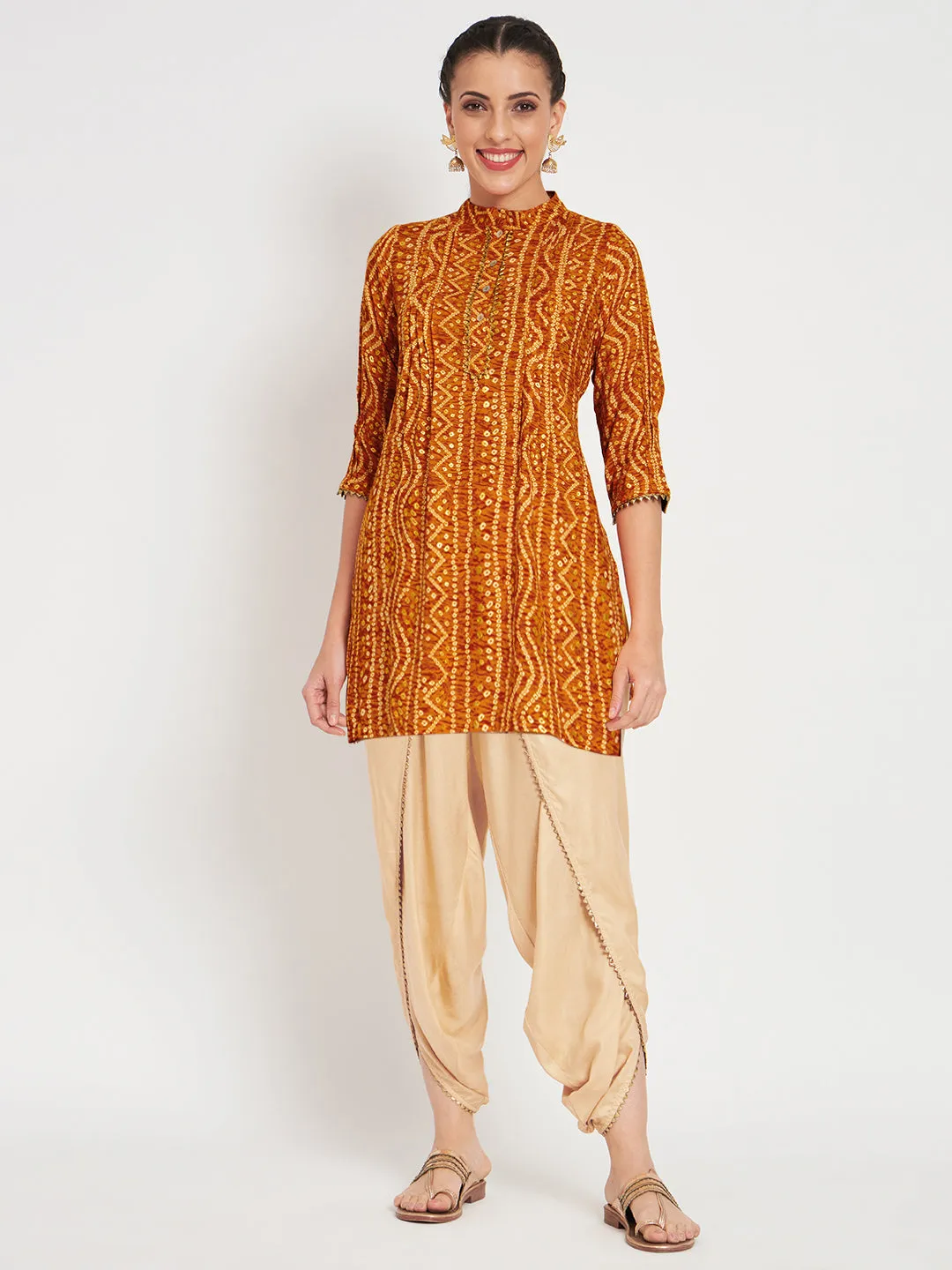 Viscose Bandhani Print Embellished Kurti Set