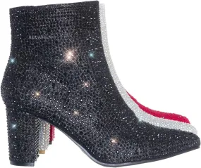 Women Rhinestone Block Chunky Heel Ankle Bootie