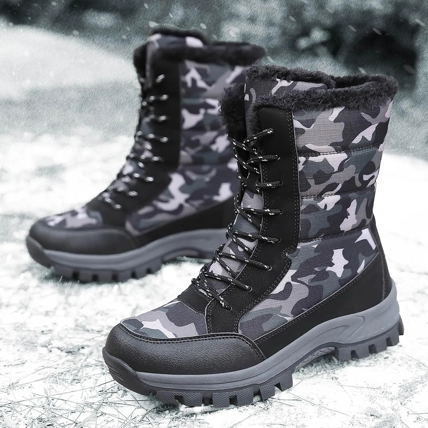 Women's Autumn And Winter Thick Soled Warm Snow Boots Outdoor Camouflage High Top Cotton Winter Lightweight Women