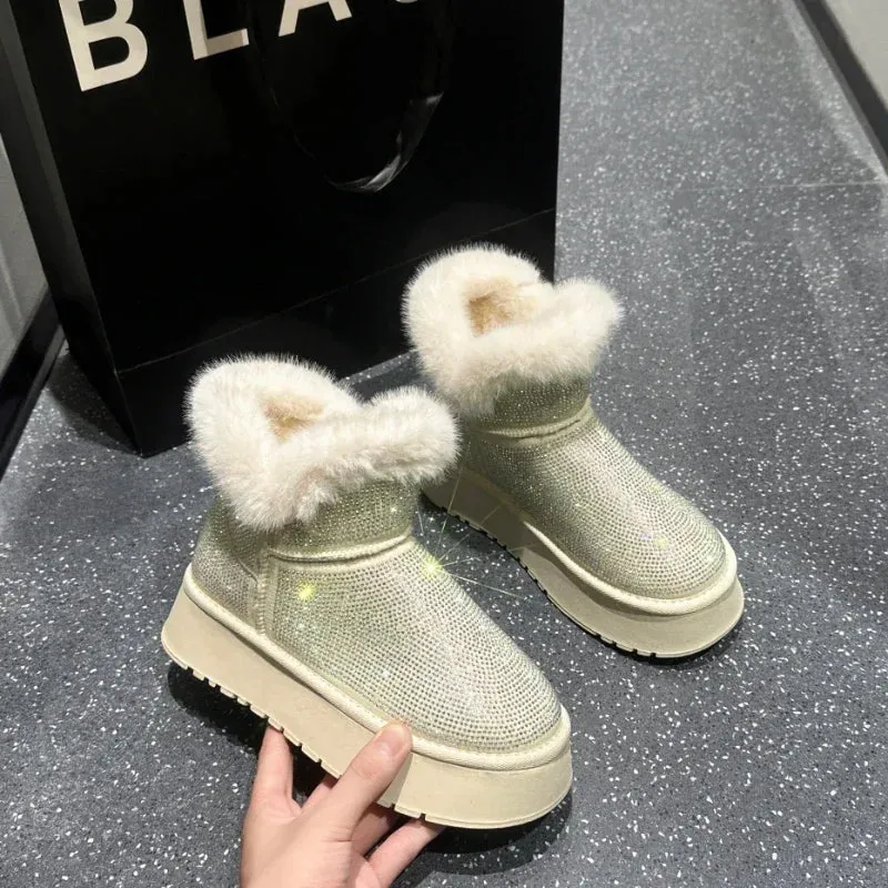 Women's Diamond Pattern Winter Boots with Anti-Slip Soles