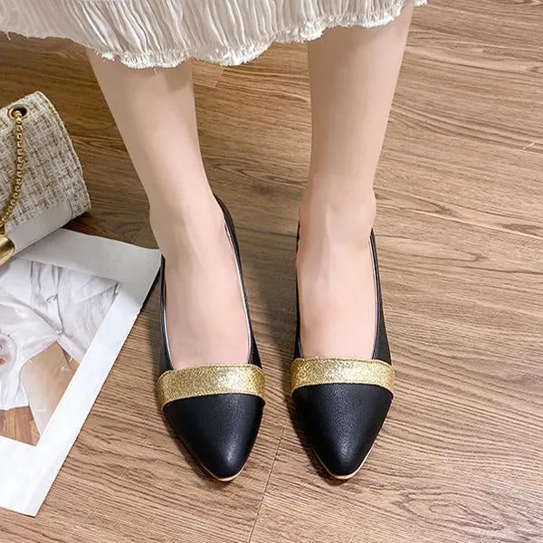 Women's Fashion Sequins Pointed Toe Chunky Heels 46126598C
