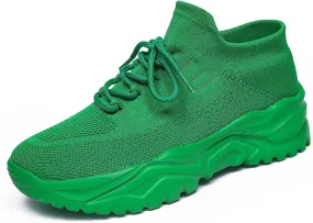 Women's Solid Color Fashion Four Season Lace Up Sneakers Solid Color Flying Woven Running Shoes Women's Water Shoes