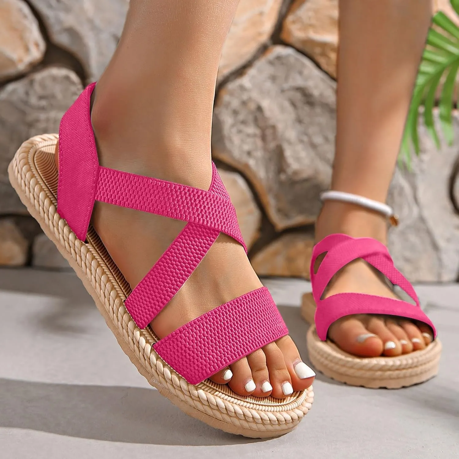 Women's Summer Fashion Open Toed Sandals With Elastic Temperament Breathable Shoes Sneaker Sandal