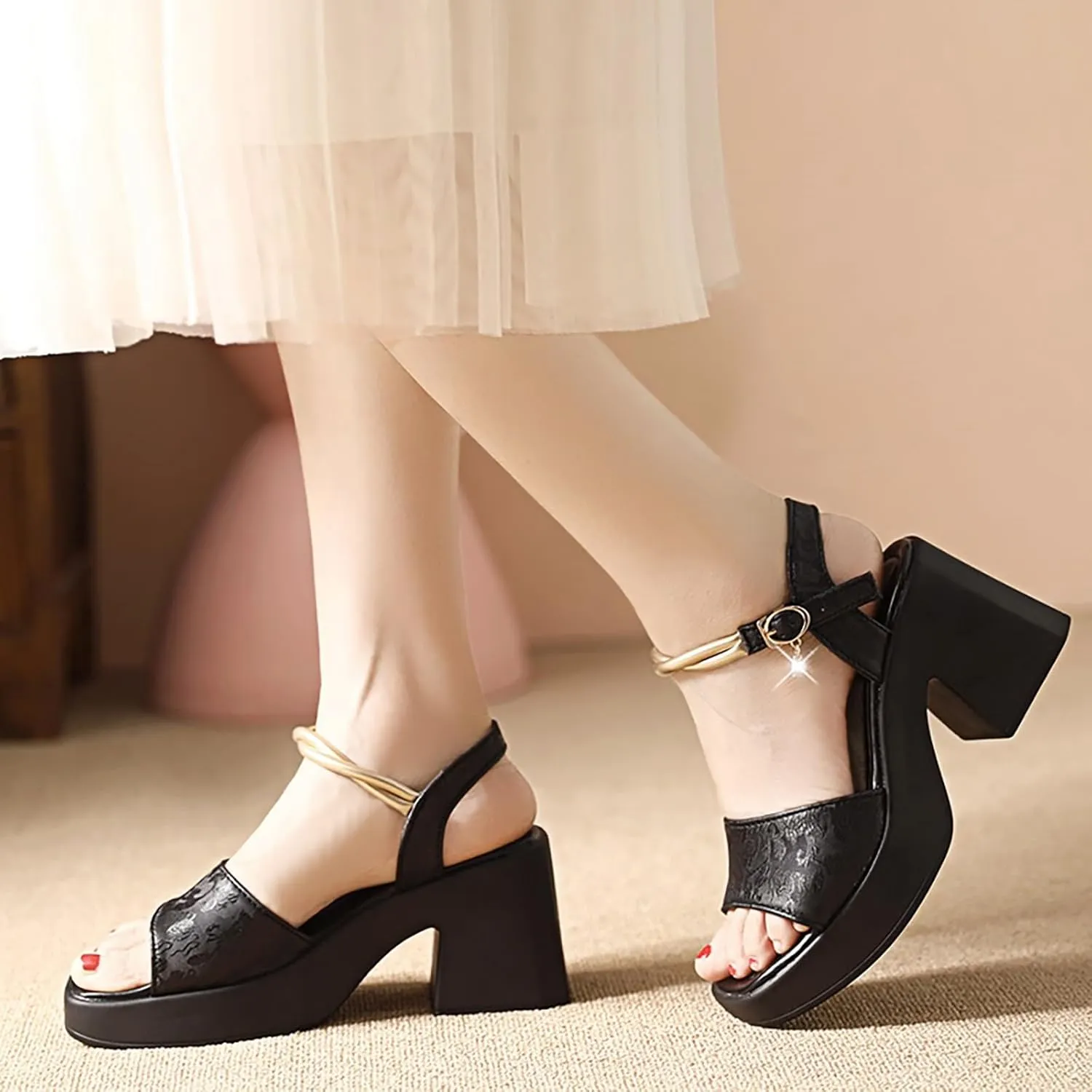 Women's Thick Bottom Chunky Heel High Heel One Strap Casual Sandals Womens Sandals