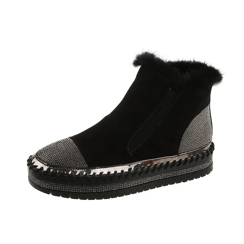 Women's Winter Snow Boots - Plus Size Fashion Platform Ankle Boots with Velvet Lining, Warm Chelsea Style Shoes