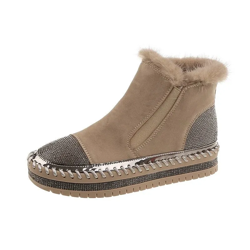 Women's Winter Snow Boots - Plus Size Fashion Platform Ankle Boots with Velvet Lining, Warm Chelsea Style Shoes